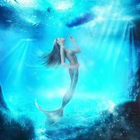 Adorable topless mermaid in the underwater world photo