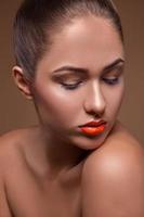 lovely female looking down in studio photo