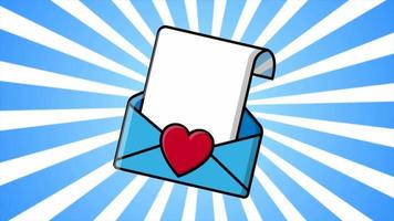 envelope festivo com uma carta de amor para o dia dos namorados em um fundo de raios azuis. fundo abstrato. vídeo em 4k de alta qualidade, design de movimento video