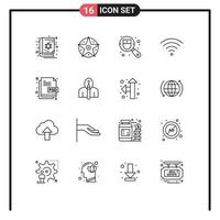 Set of 16 Commercial Outlines pack for document creative checkup wifi connection Editable Vector Design Elements