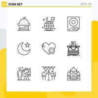 Set of 9 Vector Outlines on Grid for shutdown star flag moon page Editable Vector Design Elements