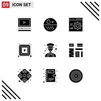 Pack of 9 creative Solid Glyphs of car mining browser cryptocurrency programming Editable Vector Design Elements