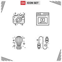 Line Pack of 4 Universal Symbols of camera video picture page balloon Editable Vector Design Elements