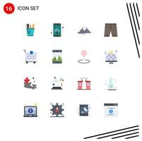 Pack of 16 Modern Flat Colors Signs and Symbols for Web Print Media such as clothing accessories app download sun landscape Editable Pack of Creative Vector Design Elements