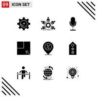 User Interface Pack of 9 Basic Solid Glyphs of offer view audio turn record Editable Vector Design Elements