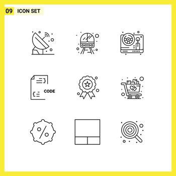 9 User Interface Outline Pack of modern Signs and Symbols of document develop vehicle coding play Editable Vector Design Elements