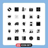 conjunto de 25 glifos sólidos vectoriales en cuadrícula para la selección de instrumentos de año de pantalla, todos los elementos de diseño vectorial editables vector