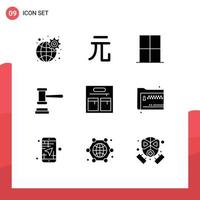 Stock Vector Icon Pack of 9 Line Signs and Symbols for fashion order home hammer auction Editable Vector Design Elements