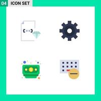 Group of 4 Modern Flat Icons Set for coding computers document banking gadget Editable Vector Design Elements