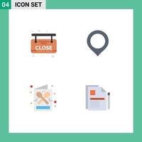 Set of 4 Modern UI Icons Symbols Signs for market drink location mark shop Editable Vector Design Elements