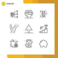 Group of 9 Modern Outlines Set for trophy achievements chemistry cursor route Editable Vector Design Elements