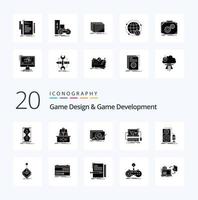 20 Game Design And Game Development Solid Glyph icon Pack like shop cart master game new vector