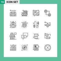 Universal Icon Symbols Group of 16 Modern Outlines of hands change food stall account drawing Editable Vector Design Elements