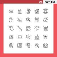 Mobile Interface Line Set of 25 Pictograms of sport longboard book cab farming barn Editable Vector Design Elements