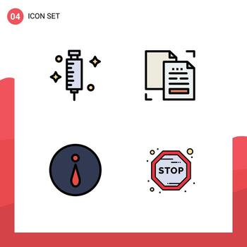 Set of 4 Modern UI Icons Symbols Signs for doctor circle syringe data information Editable Vector Design Elements