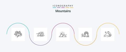 paquete de iconos de la línea 5 de las montañas que incluye la montaña. sol. paisaje. montaña. paisaje vector