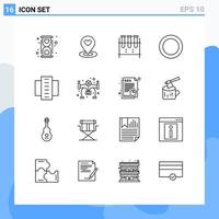 Set of 16 Modern UI Icons Symbols Signs for shim gasket pin test tube lab flask Editable Vector Design Elements