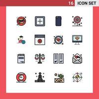 Universal Icon Symbols Group of 16 Modern Flat Color Filled Lines of food dinner plus breakfast android Editable Creative Vector Design Elements
