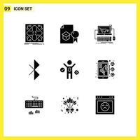 Universal Icon Symbols Group of 9 Modern Solid Glyphs of signal bluetooth study game shop Editable Vector Design Elements