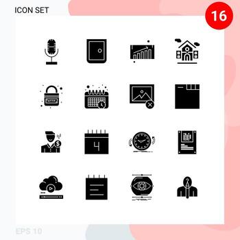 16 Thematic Vector Solid Glyphs and Editable Symbols of internet domain home gate school building Editable Vector Design Elements