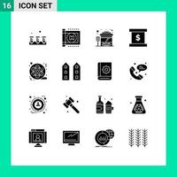 Modern Set of 16 Solid Glyphs and symbols such as multimedia cinema stop movie presentation Editable Vector Design Elements