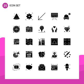 25 Solid Glyph concept for Websites Mobile and Apps privacy vehicles left add car Editable Vector Design Elements