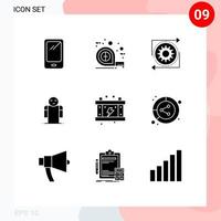 Group of 9 Modern Solid Glyphs Set for person hands scale arms operation Editable Vector Design Elements