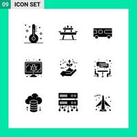 Set of 9 Modern UI Icons Symbols Signs for protection screen picnic monitor vehicle Editable Vector Design Elements