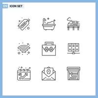 User Interface Pack of 9 Basic Outlines of material box train bag wifi Editable Vector Design Elements