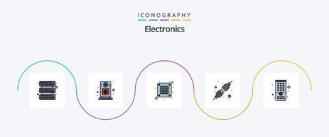 Electronics Line Filled Flat 5 Icon Pack Including . plug. tv. control vector