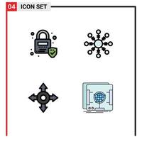 Universal Icon Symbols Group of 4 Modern Filledline Flat Colors of lock scan flake directions 77 Editable Vector Design Elements