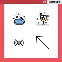 Group of 4 Modern Filledline Flat Colors Set for soup essential beach drink ui Editable Vector Design Elements