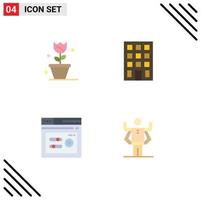 paquete de 4 signos y símbolos de iconos planos modernos para medios de impresión web, como elementos de diseño de vectores editables con capacidad de construcción de primavera de seo de flores