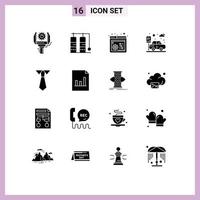 Set of 16 Modern UI Icons Symbols Signs for analytics study web control education parking Editable Vector Design Elements