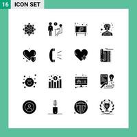 Group of 16 Solid Glyphs Signs and Symbols for health care professions questionnaire man message Editable Vector Design Elements