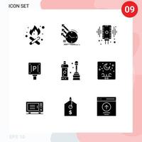 9 Universal Solid Glyphs Set for Web and Mobile Applications bathroom sign microphone board sound Editable Vector Design Elements