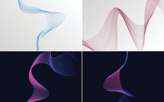 Set of 4 geometric wave pattern background Abstract waving line vector