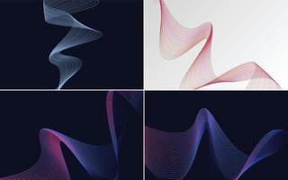 Set of 4 geometric wave pattern background Abstract waving line vector