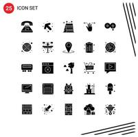 Set of 25 Vector Solid Glyphs on Grid for feeding three fingers barrier mobile gestures Editable Vector Design Elements