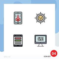 Universal Icon Symbols Group of 4 Modern Filledline Flat Colors of game online smartphone sun social media Editable Vector Design Elements