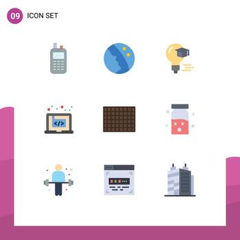 Flat Color Pack of 9 Universal Symbols of candy marketing bulb creative application Editable Vector Design Elements