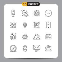 Modern Set of 16 Outlines Pictograph of drop next creative music forward Editable Vector Design Elements