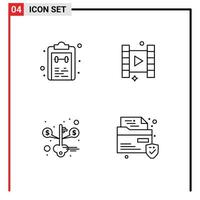 Set of 4 Modern UI Icons Symbols Signs for check money notepad play success Editable Vector Design Elements