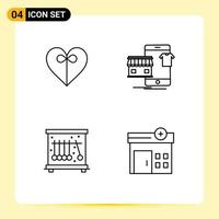 4 Universal Line Signs Symbols of heart pendulum shopping online medical Editable Vector Design Elements