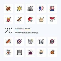 paquete de iconos de color lleno de línea de 20 estados unidos como punto de referencia estadounidense del día del pájaro águila vector