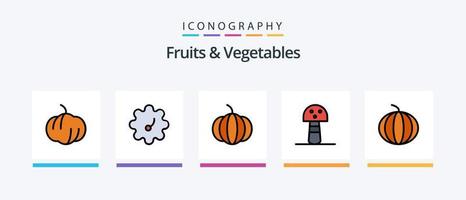 la línea de frutas y verduras llenó el paquete de 5 íconos que incluye. Fruta. comida. diseño de iconos creativos vector