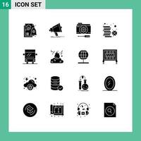 16 Thematic Vector Solid Glyphs and Editable Symbols of money ireland megaphone coin setting Editable Vector Design Elements