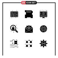 User Interface Pack of 9 Basic Solid Glyphs of greetings card online shopping search Editable Vector Design Elements