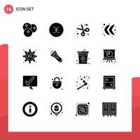 User Interface Pack of 16 Basic Solid Glyphs of advertising direction symbols arrow scissor Editable Vector Design Elements