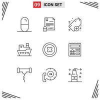 9 Universal Outline Signs Symbols of remove vessel internet steamship ship Editable Vector Design Elements